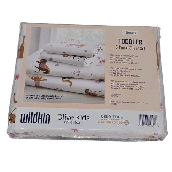 Wildkin Olive Kids 3 Pc Toddler Bed Sheets Horses Flowers - Picture 1 of 3